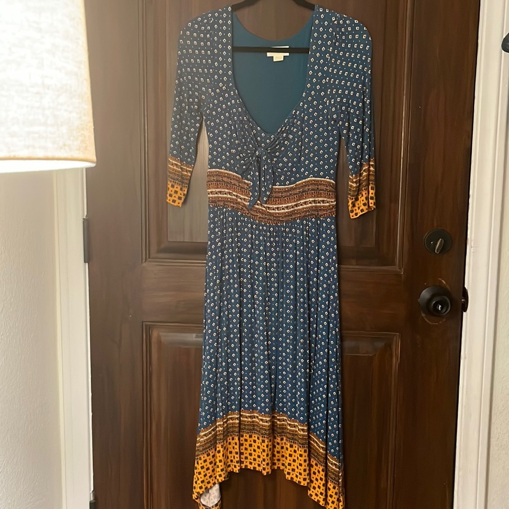 Anthropologie dress with tie front. Comfortable and beautiful.